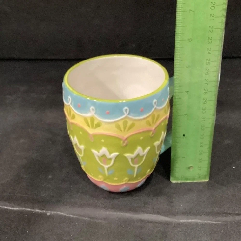 Pier 1 Imports Easter Egg Mugs, Set of‎ 2, 3D Textured Ceramic Coffee Cups